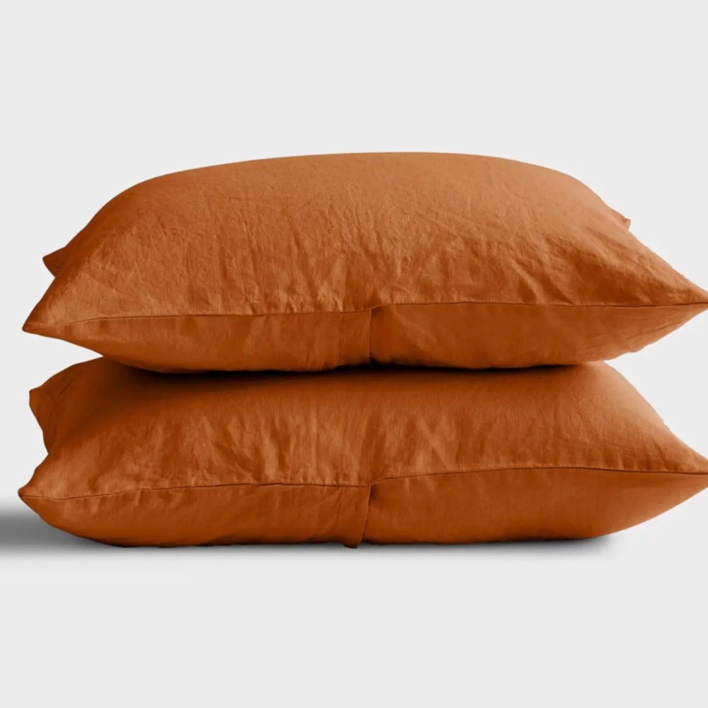 Quince Rust Orange Linen Pillowcases (Pair)